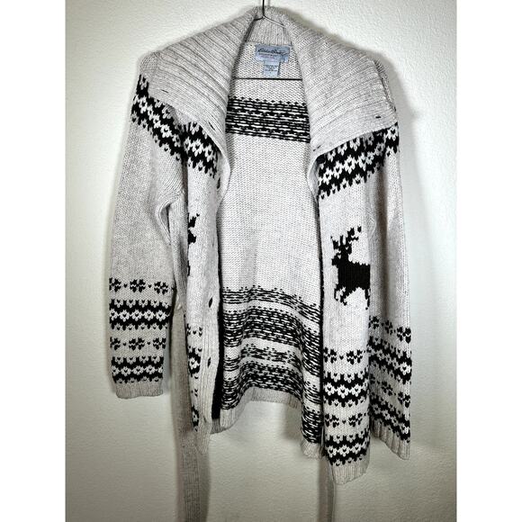 Eddie Bauer Collectibles Deer Cardigan Women’s Large Beige Tie Waist Y2K VTG - Picture 8 of 12
